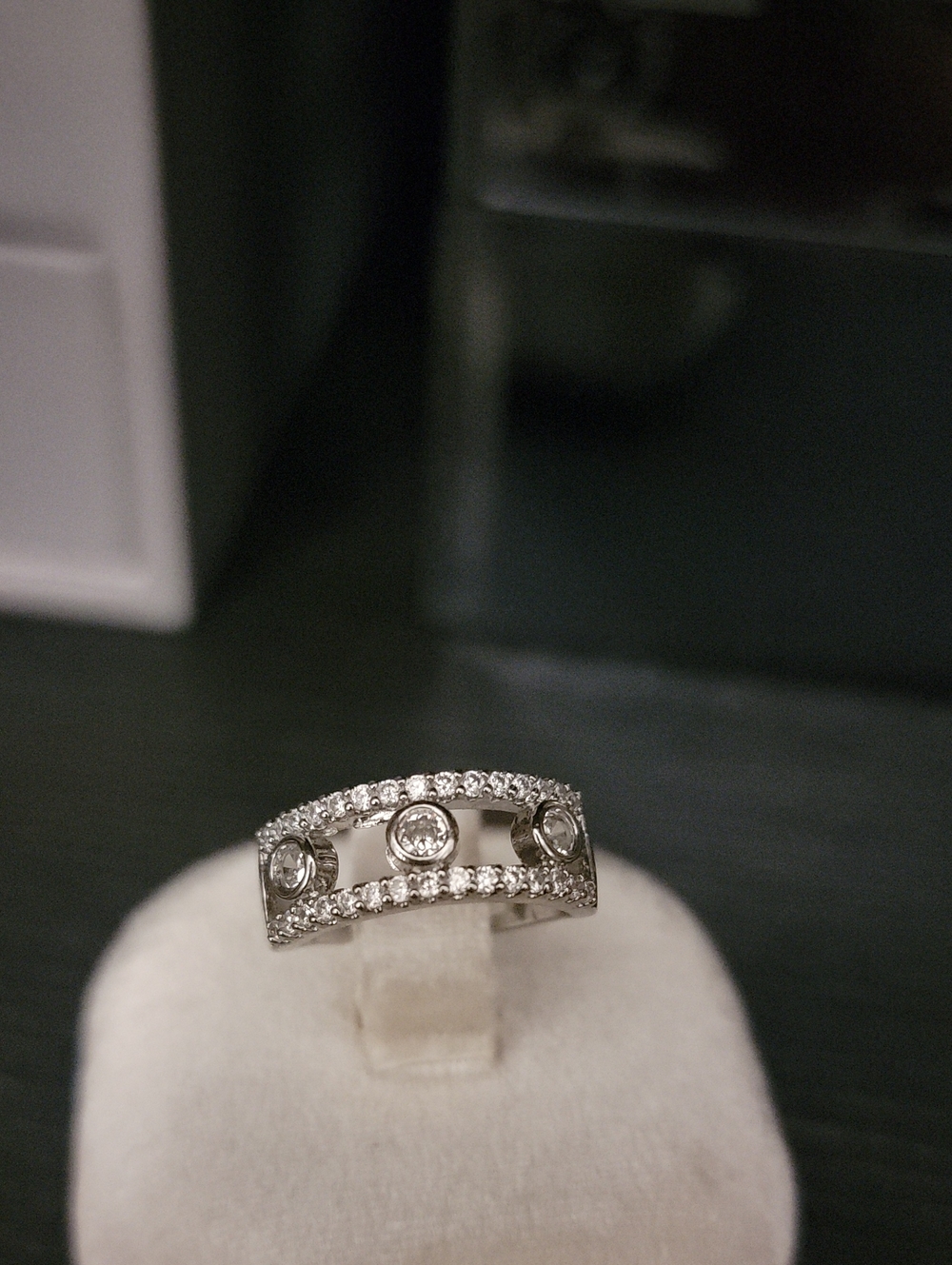 Adjustable White CZ Openwork Band Ring